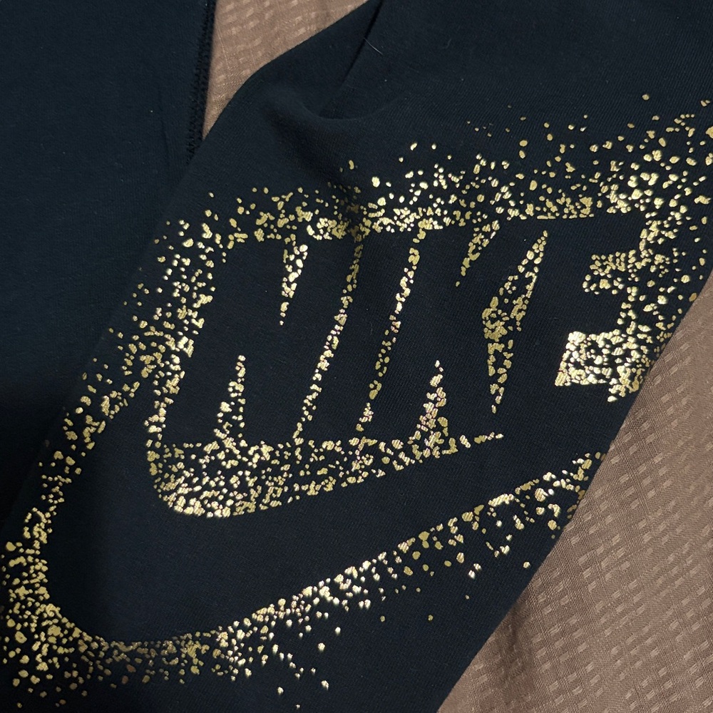 Nike Black Leggings with Gold Glitter Logo - Picture 3 of 3